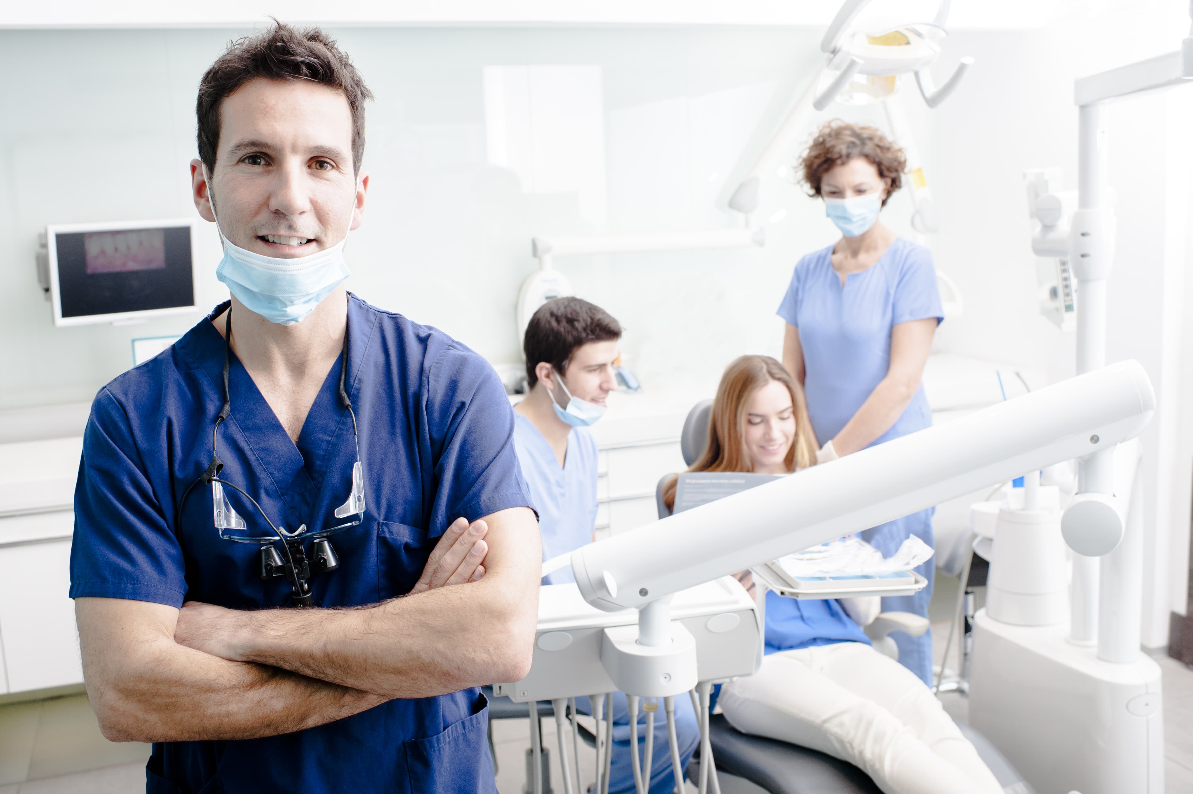 Dentists working on patient